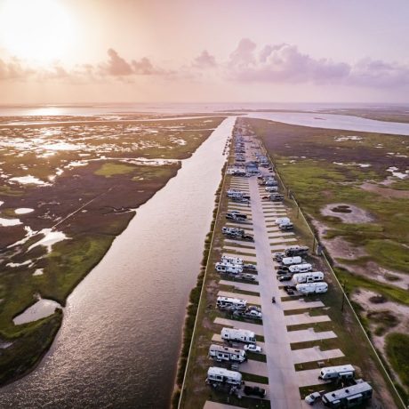 Incredible aerial view of Blue Water RV Resort and the wetlands