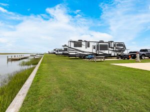 blue water rv resort freeport texas canal rv site with pier